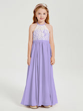 Robes de Demoiselle d'Honneur Longues en Mousseline avec Haut en Dentelle Lilas
