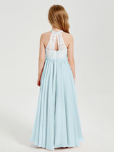 Robes de Demoiselle d'Honneur Longues en Mousseline avec Haut en Dentelle Brume