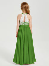 Robes de Demoiselle d'Honneur Longues en Mousseline avec Haut en Dentelle Mousse