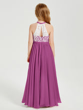 Robes de Demoiselle d'Honneur Longues en Mousseline avec Haut en Dentelle Orchidee