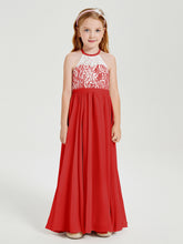 Robes de Demoiselle d'Honneur Longues en Mousseline avec Haut en Dentelle Rouge
