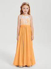 Robes de Demoiselle d'Honneur Longues en Mousseline avec Haut en Dentelle Mandarine