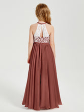Robes de Demoiselle d'Honneur Longues en Mousseline avec Haut en Dentelle Terracotta