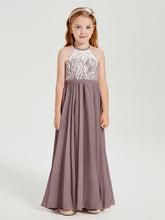 Robes de Demoiselle d'Honneur Longues en Mousseline avec Haut en Dentelle Vintage Mauve