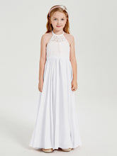 Robes de Demoiselle d'Honneur Longues en Mousseline avec Haut en Dentelle Blanc