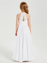 Robes de Demoiselle d'Honneur Longues en Mousseline avec Haut en Dentelle Blanc