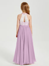 Robes de Demoiselle d'Honneur Longues en Mousseline avec Haut en Dentelle Glycine
