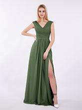 Col en V Mousseline Robe avec Mancheron Olive Verte