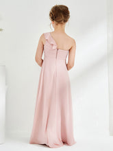 Robes de Demoiselle d'Honneur Junior à Une Épaule avec Volants Rose Poudré