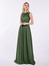 Col d'Illusion Pleine Longueur Robe Demoiselle d'honneur Olive Verte