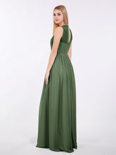 Col d'Illusion Pleine Longueur Robe Demoiselle d'honneur Olive Verte