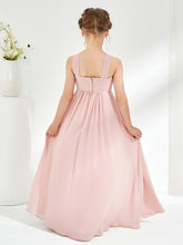 Robes de Demoiselle d'Honneur Junior à Taille Empire avec Bretelles Croisées Rose Poudré
