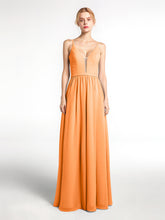 Robe en Mousseline Simple à Bretelles Spaghetti avec Encolure Crantée Orange