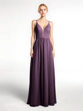 Robe en Mousseline Simple à Bretelles Spaghetti avec Encolure Crantée Plum
