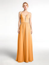 Robe en Mousseline Simple à Bretelles Spaghetti avec Encolure Crantée Mandarine