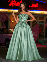 Robe Appliquée Florale en Tulle à Bretelles Spaghetti Sauge Poudrée
