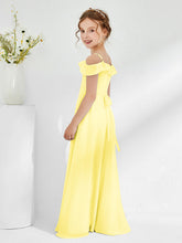 Robes de Demoiselle d'Honneur Junior en Mousseline à A-ligne Hors de l'Épaule Citron