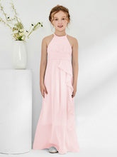 Robes de Demoiselle d'Honneur Junior à Décolleté Licou avec Ceinture Rose Pâle
