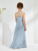 Robes de Demoiselle d'Honneur Junior à Décolleté Licou avec Ceinture Bleu Poudré