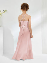 Robes de Demoiselle d'Honneur Junior à Décolleté Licou avec Ceinture Rose Poudré