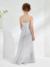 Robes de Demoiselle d'Honneur Junior à Décolleté Licou avec Ceinture Argent