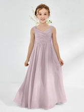 Robes de Demoiselle d'Honneur Junior Plissées A-ligne à Col en V Crépuscule
