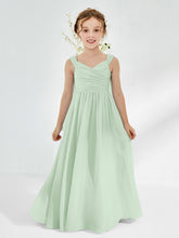 Robes de Demoiselle d'Honneur Junior Plissées A-ligne à Col en V Sauge Poudrée