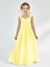 Robes de Demoiselle d'Honneur Junior Plissées A-ligne à Col en V Citron