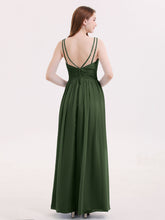 Robe avec Bretelle Double Perlée Mousseline avec Col en V Olive Verte