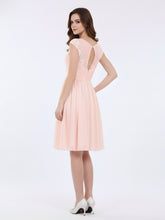 Mousseline et Dentelle Courte Robe de Demoiselle d'Honneur Rose Perle