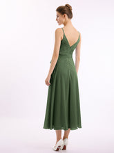 Spaghetti Bretelle Longueur De Mollet Robe Avec Ceinture Nœud Olive Verte