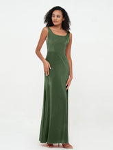 Robes Sirène Longues en Velours à Col en Bateau Olive Verte