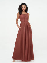 Robes Maxi en Mousseline à Encolure Carrée avec Poches terracotta