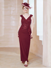 Robe à Col V en Crêpe Extensible avec Paillettes Bordeaux