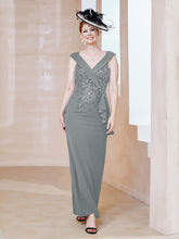 Robe à Col V en Crêpe Extensible avec Paillettes Gris Acier