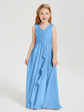 Boho Robes de Demoiselle d'Honneur Longues en Mousseline Bleu