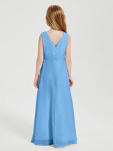 Boho Robes de Demoiselle d'Honneur Longues en Mousseline Bleu