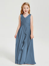 Boho Robes de Demoiselle d'Honneur Longues en Mousseline Bleu de Schiste