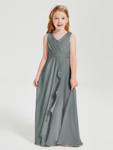 Boho Robes de Demoiselle d'Honneur Longues en Mousseline Gris Acier