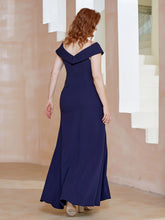 Robe Fourreau Longueur au Sol à Col en V avec Fente Bleu Marine