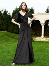 Robe en Velours à Manches Mi-longues et Col en V avec Fente Noir