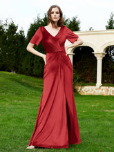 Robe en Velours à Manches Mi-longues et Col en V avec Fente Bordeaux