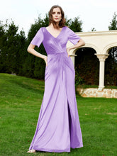 Robe en Velours à Manches Mi-longues et Col en V avec Fente Lilas