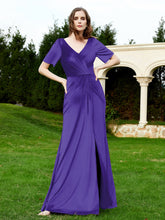 Robe en Velours à Manches Mi-longues et Col en V avec Fente Régence