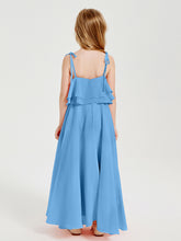Robes de Demoiselle d'Honneur Junior en Mousseline avec Nœud Papillon Bleu