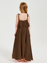 Robes de Demoiselle d'Honneur Junior en Mousseline avec Nœud Papillon Brun