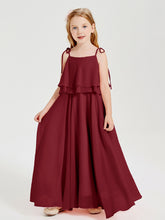Robes de Demoiselle d'Honneur Junior en Mousseline avec Nœud Papillon Bordeaux