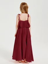 Robes de Demoiselle d'Honneur Junior en Mousseline avec Nœud Papillon Bordeaux