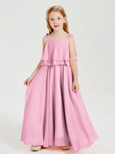 Robes de Demoiselle d'Honneur Junior en Mousseline avec Nœud Papillon Rose Bonbon