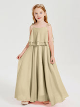 Robes de Demoiselle d'Honneur Junior en Mousseline avec Nœud Papillon Champagne
